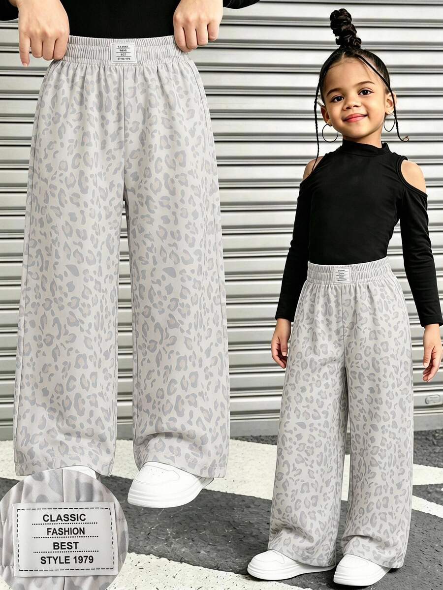 SHEIN Girls' Fall/ Long Pants, Leopard Print, Playful Cute, Fashionable Versatile, Suitable For Daily Wear And