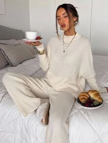 Aloruh Women's Elegant Turtle Neck Asymmetrical Sweater 2 Pieces Set,Winter Set,Winter Outfit For Women ,Setup Autumn Winter Women ,Fall/Winter Sets - Apricot - View 4