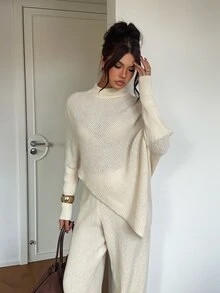 Aloruh Women's Elegant Turtle Neck Asymmetrical Sweater 2 Pieces Set,Winter Set,Winter Outfit For Women ,Setup Autumn Winter Women ,Fall/Winter Sets - Apricot - View 9