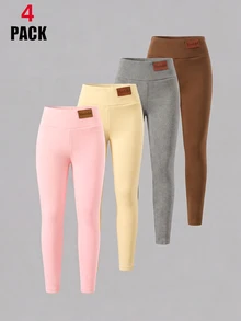 SHEIN 少女高腰緊身褲 4件組 - 彩色 - 查看 4