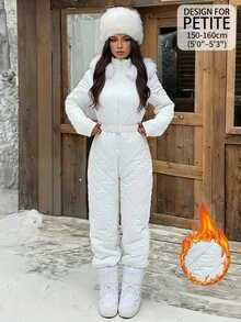 SHEIN PETITE Women's Winter Hooded Warm Jumpsuit - White - View 1