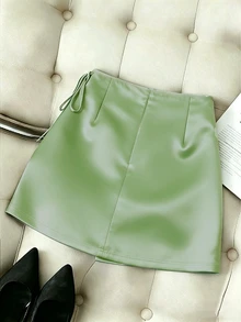 Franclia 优雅休闲缎面半身裙，适合女性春夏穿着，可用于办公室和海滩等多种场合。 - 綠色 - 查看 2