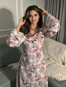 Yasmyna 女款優雅花卉印花刺繡阿拉伯風洋裝 - 彩色 - 查看 6