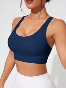 Slayform Slayform Navy Blue Colorblock Criss Cross Strap Women's Sports Bra Breathable And Elastic Fabric For Seamless Comfort And Active Lifestyles - Navy Blue - View 6