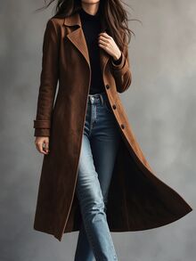 Velvienne Plus Size Women's Solid Color Casual Versatile Everyday Outerwear Fall - Brown - View 4