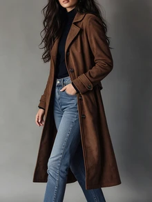 Velvienne Plus Size Women's Solid Color Casual Versatile Everyday Outerwear Fall - Brown - View 3