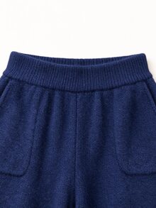Omancia Elegant Zipper Lantern Sleeve Design Pants & Sweater 2 Pieces Set For Women - Navy Blue - View 5