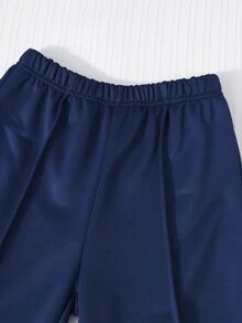 SHEIN 女童休閒運動套裝 2 件組，秋季，紐約字母印花立領運動衫與短褲，保暖校園穿搭，學校運動 - 藍色 - 查看 3