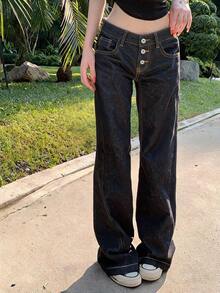 DAZY Women's Solid Color Casual Loose Fit All-Season Versatile Jeans Fall - Blue - View 3