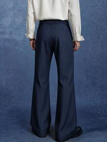 PAVTROS Men's Fashion Commuter Striped Flare Leg Pants, Goth - Navy Blue - View 2