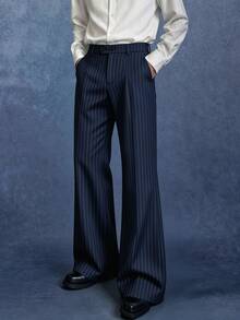 PAVTROS Men's Fashion Commuter Striped Flare Leg Pants, Goth - Navy Blue - View 7