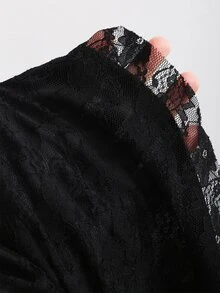 Sweetra 波西米亚风格针织蕾丝荷叶边不对称下摆腰褶皱女式迷你裙 - 黑色 - 查看 6