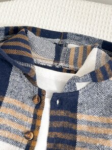 SHEIN Baby Boy Long Sleeve Single-Breasted Hooded Shirt And Denim Jeans Casual Set,Plaid Top, Suitable For Autumn And Winter. - Multicolor - View 3
