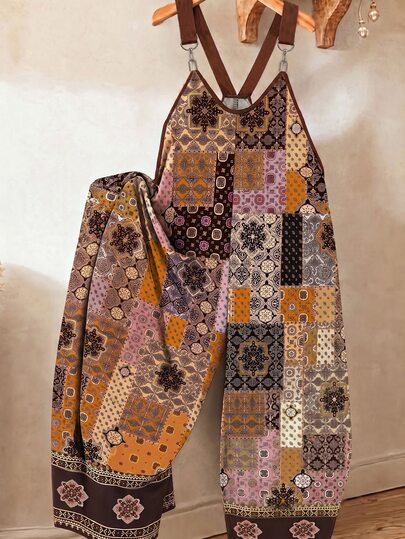 GlowEve CURVE Plus Size Women's Casual Bohemian Print Jumpsuit, Suitable For Spring/Summer Vacation And Daily Wear