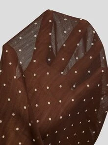 Sweetra Plus Size Women's Polka Dot Tie Neck Long Sleeve Elegant Blouse - Brown - View 8