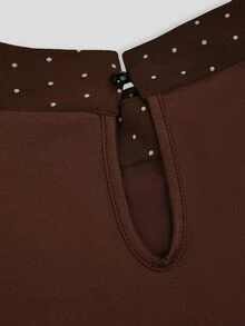 Sweetra Plus Size Women's Polka Dot Tie Neck Long Sleeve Elegant Blouse - Brown - View 7