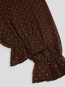 Sweetra Plus Size Women's Polka Dot Tie Neck Long Sleeve Elegant Blouse - Brown - View 5