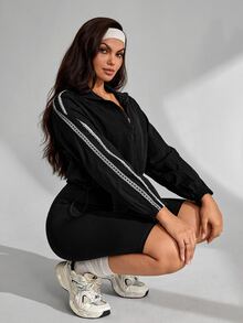 Slayform Women's Fashion Lace Patchwork Zipper Long Sleeve Sports Jacket - Black - View 7
