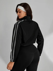 Slayform Women's Fashion Lace Patchwork Zipper Long Sleeve Sports Jacket - Black - View 2