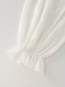 Everyssa Women's Off-Shoulder Ribbed Sexy Flare Cuff White Top - White - View 5