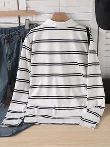 SHEIN Teen Girls Striped Oversized Polo Shirt Collared Long Sleeve Drop Shoulder Tee Preppy Aesthetic Top - Multicolor - View 6