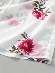 SHEIN LUNE CURVE 大尺碼浪漫深V領蕾絲飾邊花卉印花上衣 - 紫色 - 查看 3