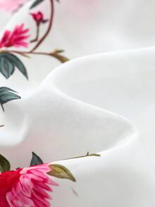 SHEIN LUNE CURVE 大尺碼浪漫深V領蕾絲飾邊花卉印花上衣 - 紫色 - 查看 5