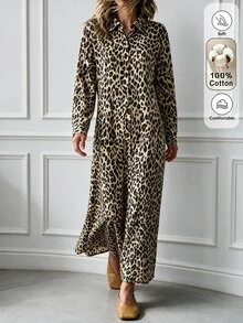 SHEIN LUNE Women's New Autumn/Winter Leopard Print Shirt Dress - Multicolor - View 8