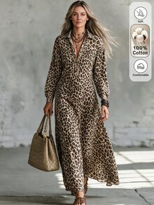 SHEIN LUNE Women's New Autumn/Winter Leopard Print Shirt Dress - Multicolor - View 3