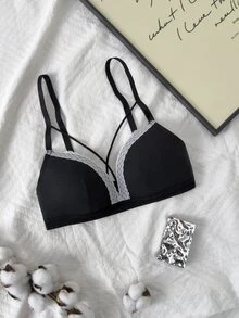 Napfluff Women's Black Wireless Casual Comfortable Seamless Bra, 1pc - Black and White - View 3