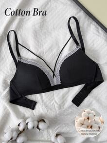 Napfluff Women's Black Wireless Casual Comfortable Seamless Bra, 1pc - Black and White - View 1