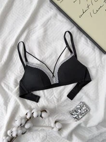 Napfluff Women's Black Wireless Casual Comfortable Seamless Bra, 1pc - Black and White - View 4