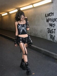 Attitoon 女士休闲蝴蝶翅膀复古朋克图案性感吊带背心 - 彩色 - 查看 4