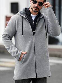 Manfinity Homme Men's Autumn/Winter Knitted Long Cardigan Sweater,Formal, Daily Wear, For Fall, Ceremony Style For Commuting - Light Grey - View 1