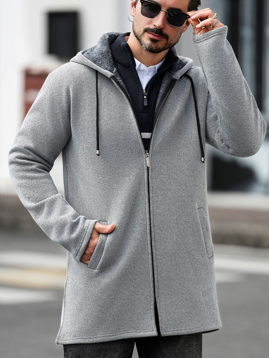 Manfinity Homme Men's Autumn/Winter Knitted Long Cardigan Sweater,Formal, Daily Wear, For Fall, Ceremony Style For Commuting - Light Grey - View 1