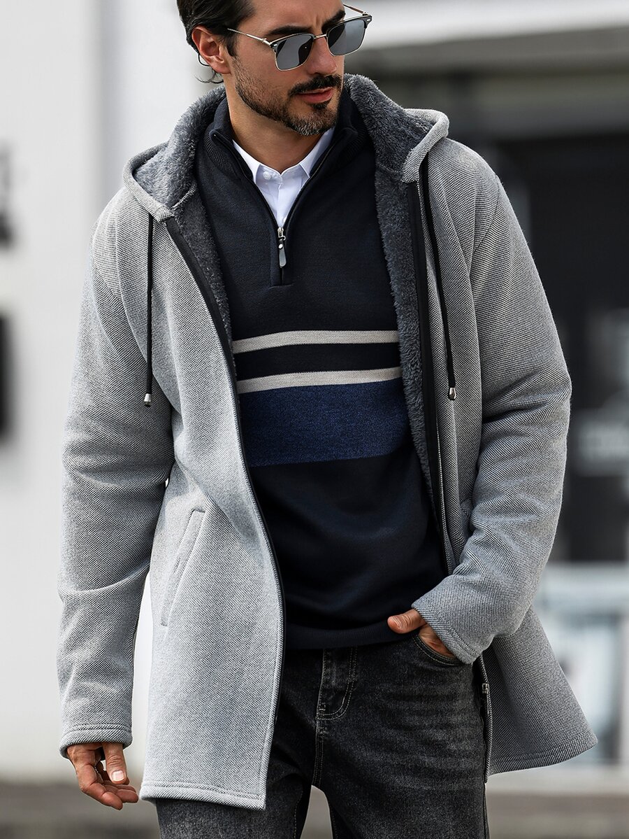 Manfinity Homme Men's Autumn/Winter Knitted Long Cardigan Sweater,Formal, Daily Wear, For Fall, Ceremony Style For Commuting - Light Grey - View 1