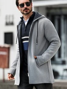 Manfinity Homme Men's Autumn/Winter Knitted Long Cardigan Sweater,Formal, Daily Wear, For Fall, Ceremony Style For Commuting - Light Grey - View 4