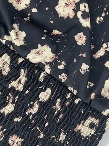 Glimmora Women's Fashion Frill Trim Spaghetti Strap Full Print Dress - Black - View 4