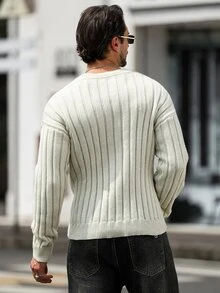 Marcello Vane 男士舒適街頭風羅紋長袖針織衫，老錢風 - 灰色 - 查看 2