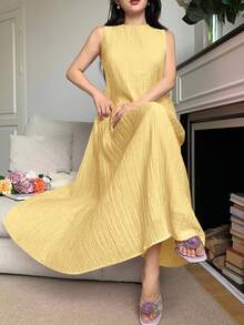 Feyla Asymmetrical Loose Fit Comfortable Vacation Versatile Sleeveless Summer Dress - Light Yellow - View 5