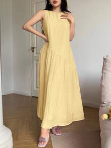 Feyla Asymmetrical Loose Fit Comfortable Vacation Versatile Sleeveless Summer Dress - Light Yellow - View 3