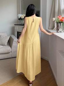 Feyla Asymmetrical Loose Fit Comfortable Vacation Versatile Sleeveless Summer Dress - Light Yellow - View 6