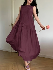 Feyla Asymmetrical Loose Fit Comfortable Casual Sleeveless Summer Dress - Purple - View 6