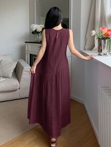 Feyla Asymmetrical Loose Fit Comfortable Casual Sleeveless Summer Dress - Purple - View 7