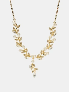 Aravennia 3pcs Rhinestone Leaf Decor Jewelry Set Halloween White Rhinestone - Gold - View 4