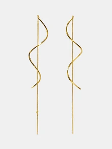Aravennia 1pair Gold-Tone Twist Geometric Threader Earrings Elegant Party. Valentine's Day Accessories Wedding Accessories - Gold - View 4