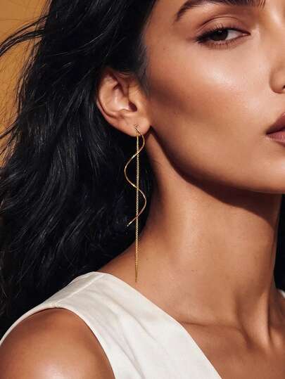 Aravennia 1pair Gold-Tone Twist Geometric Threader Earrings Elegant Party. Valentine's Day Accessories Wedding Accessories