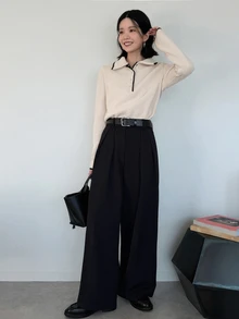 FRIFUL Women's Contrast Color Button Half Placket Long Sleeve Casual T-Shirt - Khaki - View 6