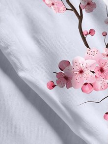 Manfinity Hypemode Men's Cherry Blossom Print Crew Neck Raglan Long Sleeve Casual T-Shirt - White - View 6