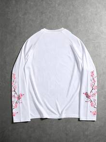 Manfinity Hypemode Men's Cherry Blossom Print Crew Neck Raglan Long Sleeve Casual T-Shirt - White - View 4